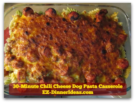 30-Minute Chili Cheese Dog Pasta Casserole - Dinner is that easy