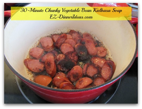 30-Minute Chunky Vegetable Bean Kielbasa Soup - Brown Kielbasa