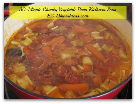 30-Minute Chunky Vegetable Bean Kielbasa Soup - Salt and pepper to taste.  Dinner is ready.