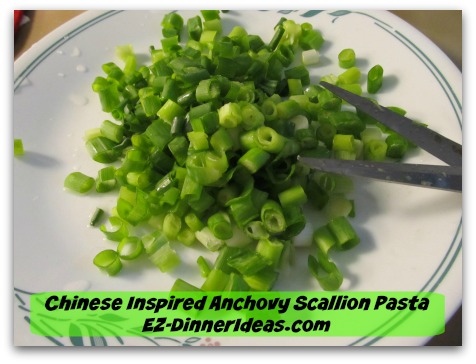 Pasta with Anchovies | Chinese Inspired Anchovy Scallion Noodle Recipe - Chop scallion and save 1-2 tbsp for garnish later Pasta with Anchovies | Chinese Inspired Anchovy Scallion Noodle Recipe - Chop scallion and save 1-2 tbsp for garnish later