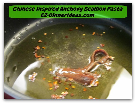 Pasta with Anchovies | Chinese Inspired Anchovy Scallion Noodle Recipe - Add anchovy fillets/paste and stir until melted and infused oil Pasta with Anchovies | Chinese Inspired Anchovy Scallion Noodle Recipe - Add anchovy fillets/paste and stir until melted and infused oil