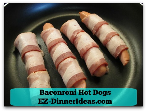 Baconroni Hot Dogs - Seam side down on a cold skillet before turning on the heat