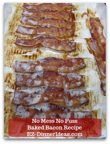 Oven Baked Bacon Recipe - Line a baking sheet, single layer bacon and bake.  It's that simple.