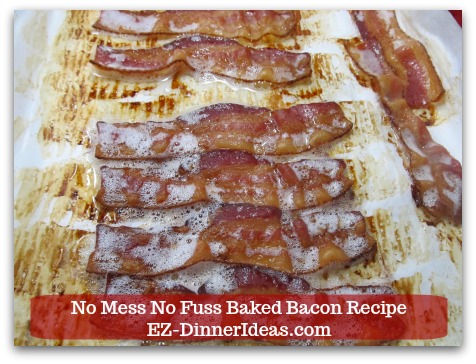 Oven Baked Bacon Recipe - 35-40 minutes later, crispy bacon is ready for you to enjoy.