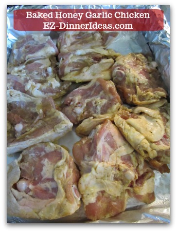 Recipe for Baked Chicken | Baked Honey Garlic Chicken - Single layer chicken on baking sheet skin side down and bake.