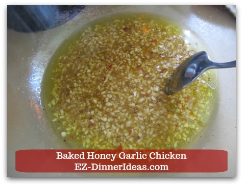 Recipe for Baked Chicken | Baked Honey Garlic Chicken - Cook dressing in a shallow pan and simmer.