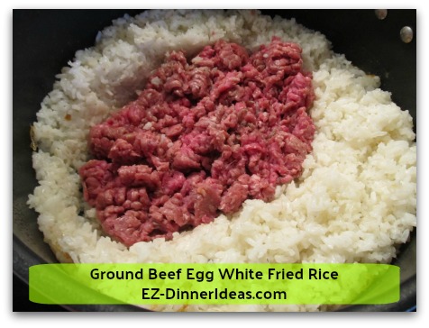 Ground Beef Egg White Fried Rice - Use spatula to cut meat into bite size and brown