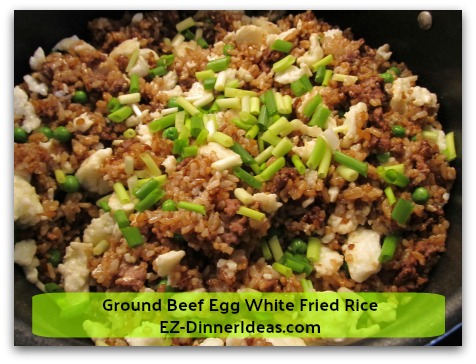 Ground Beef Egg White Fried Rice - Add sesame oil and garnish with chopped scallion (optional) and enjoy