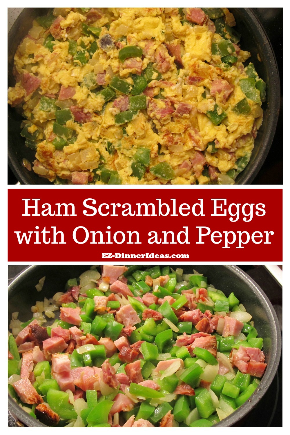 Breakfast Idea Egg Ham Scrambled Eggs with Onion and Pepper