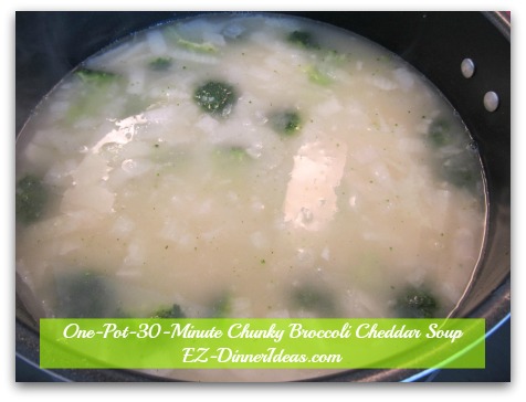 One-Pot-30-Minute Chunky Broccoli Cheddar Soup - After cooking the flour, add broth and broccoli