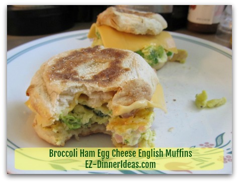 Broccoli Ham Egg Cheese English Muffins - Warm it in microwave oven for 30-45 seconds and enjoy Broccoli Ham Egg Cheese English Muffins - Warm it in microwave oven for 30-45 seconds and enjoy