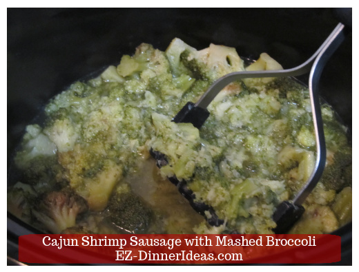 Use a potato masher to mash broccoli to desired consistency. Use a potato masher to mash broccoli to desired consistency.