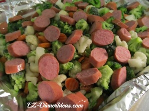 California Blend Vegetables Kielbasa before going into the oven California Blend Vegetables Kielbasa before going into the oven