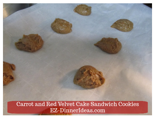Cake Mix Dessert | Carrot and Red Velvet Cake Sandwich Cookies - Transfer dough to cookie sheet and bake.