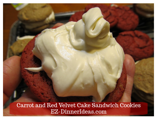 Cake Mix Dessert | Carrot and Red Velvet Cake Sandwich Cookies - Repeat the last 2 steps to assemble the rest of the sandwich cookies.