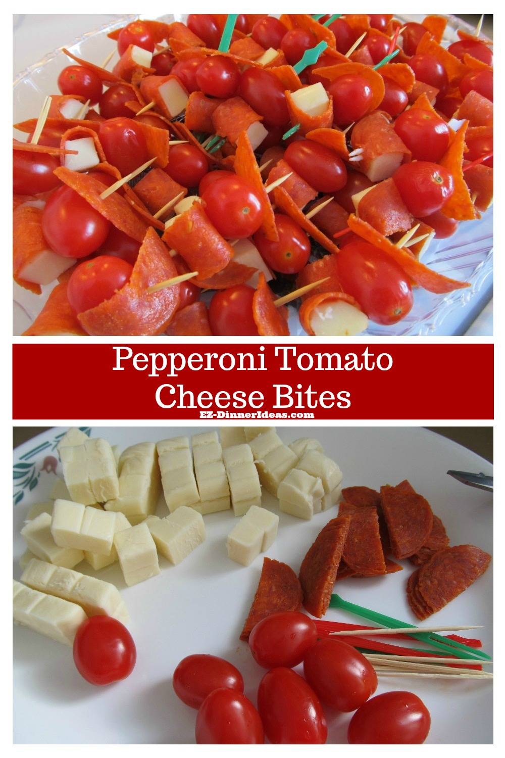 Cheese finger food is always on a party table.  But this one is creative and beautiful.  Try this pepperoni tomato cheese bites.  Your guests will appreciate your extra effort.