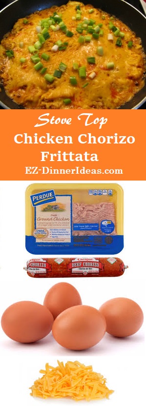 Stove Top Chicken Chorizo Frittata - 4 ingredients to feed a crowd of 6-8.  Who can beat that?