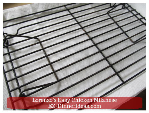 Wire rack on foil and paper towel-lined baking sheet Wire rack on foil and paper towel-lined baking sheet
