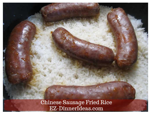 Cooked Chinese brand sausages in steamed rice