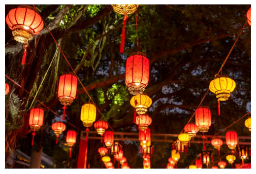 Chinese traditional lanterns in the backyard