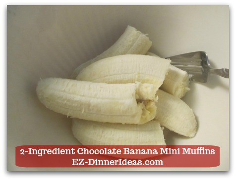 Devils Food Recipe | 2-Ingredient Chocolate Banana Mini Muffins - Use a fork to mash up all the bananas.