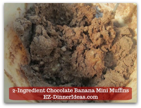 Devils Food Recipe | 2-Ingredient Chocolate Banana Mini Muffins - Stir in devil's food cake mix.