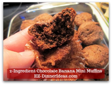 Devils Food Recipe | 2-Ingredient Chocolate Banana Mini Muffins - Look at how moist these cute muffins are.