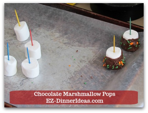 Chocolate Marshmallow Recipe | Chocolate Marshmallow Pops - Sit chocolate marshmallow pop on a baking sheet lined with wax paper.