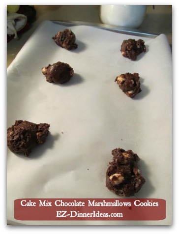 Cake Mix Cookies Easy | Chocolate Marshmallow Cookies - Transfer dough to a parchment paper-lined baking sheet; leave about 1.5-2” around each dough