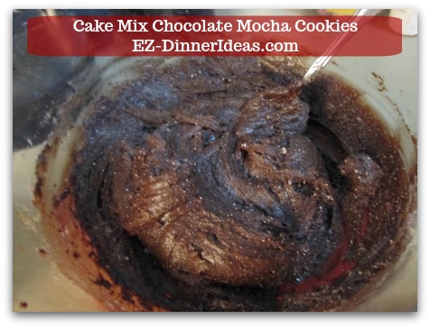 Recipe for Devils Food | Cake Mix Chocolate Mocha Cookies - Combine cake mix, eggs and oil together.