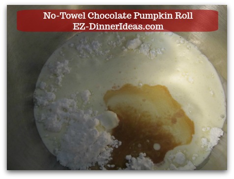 Chocolate Cake Roll | No-Towel Chocolate Pumpkin Roll - While waiting, combine whipping cream, powdered sugar and vanilla extract in a mixing bowl.
