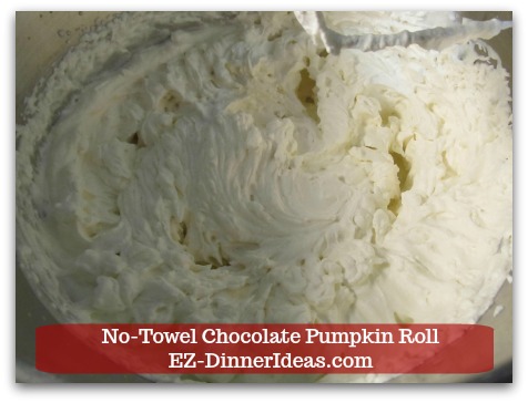 Chocolate Cake Roll | No-Towel Chocolate Pumpkin Roll - Beat cream mixture until stiff peaks form and chill in the fridge.