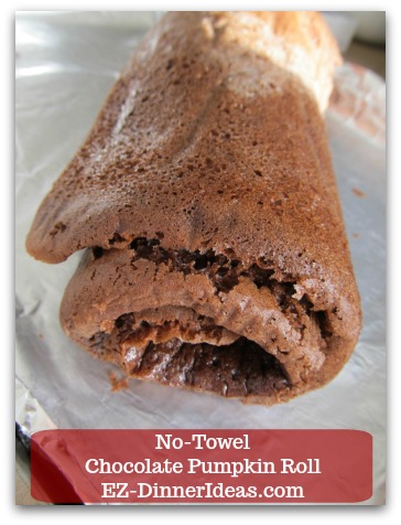 Chocolate Cake Roll | No-Towel Chocolate Pumpkin Roll - Chill cake roll in the fridge for at least 4 hours.