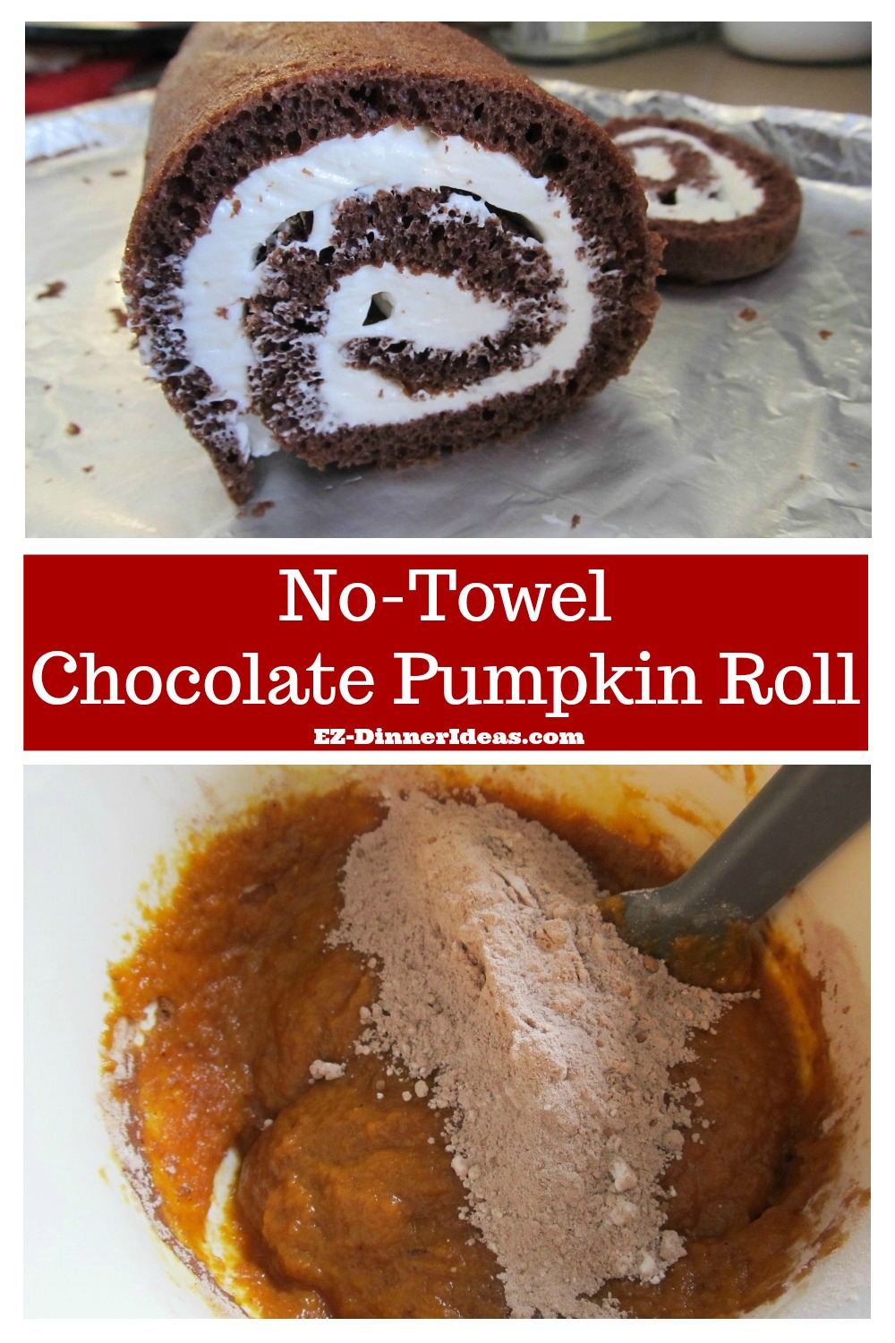 A chocolate cake roll made with pumpkin.  It is so chocolate-y and moist.  It is surely a MUST try for any chocolate lover.