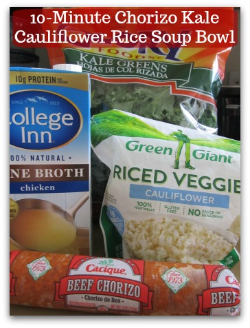 Sausage Kale Soup Recipe | 10-Minute Chorizo Kale Cauliflower Rice Soup Bowl - 4 ingredients, NO prep time and only 10 minutes to cook for a pot of tasty soup.