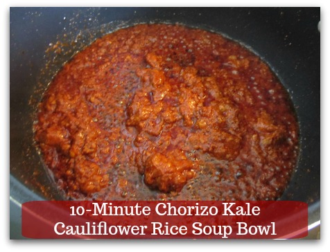 Sausage Kale Soup Recipe | 10-Minute Chorizo Kale Cauliflower Rice Soup Bowl - Break sausage into small pieces, about 3 minutes.