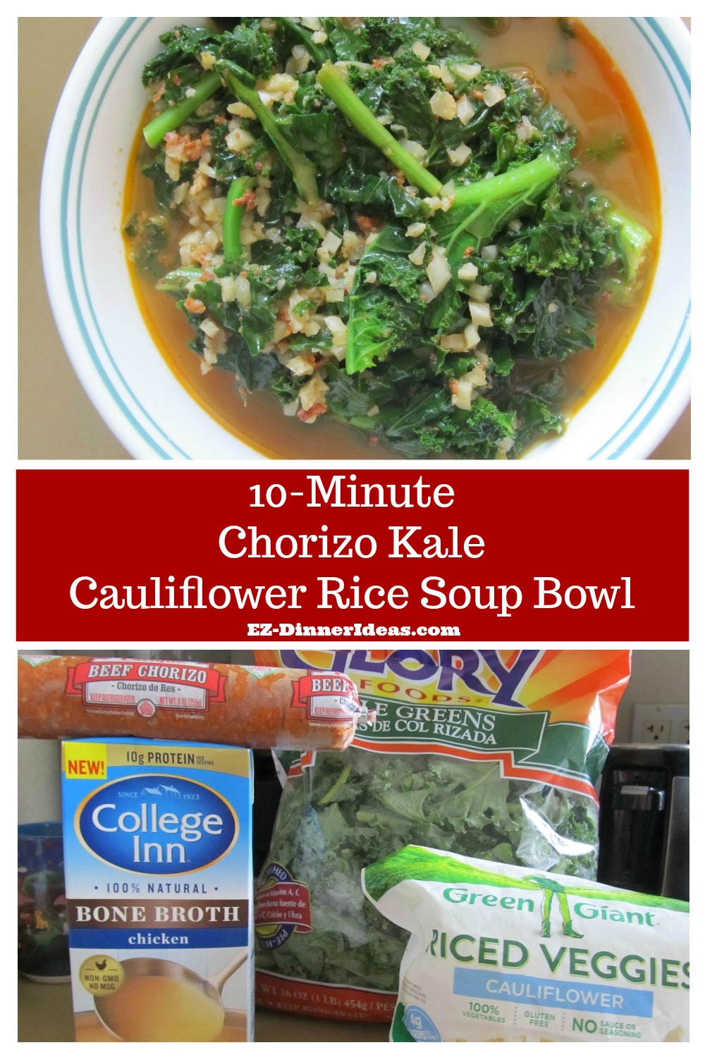 A sausage kale soup recipe only takes 10 minutes and NO prep time.  Comfort food can be flavorful, easy and healthy.  It is perfect for a cool, rainy day to take the chill out.