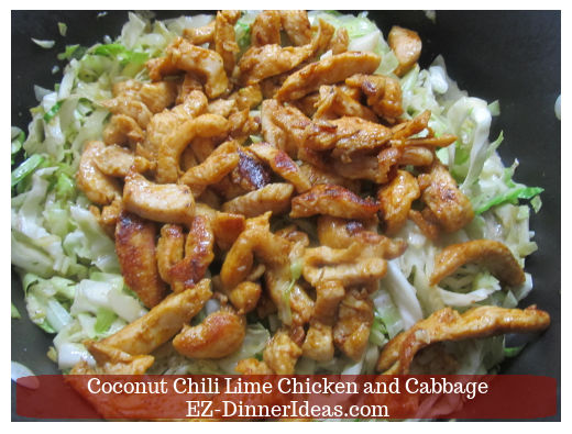 Combining chicken and cabbages to finish the dish