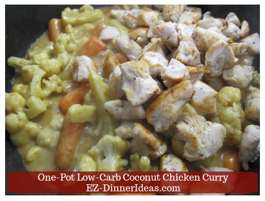 Adding chicken into coconut curry mixture