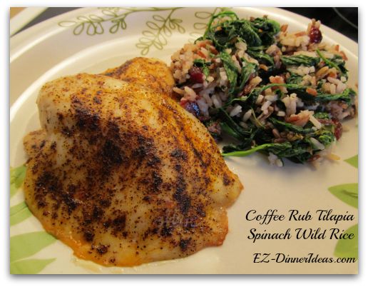 Coffee Rub Tilapia with Spinach Wild Rice