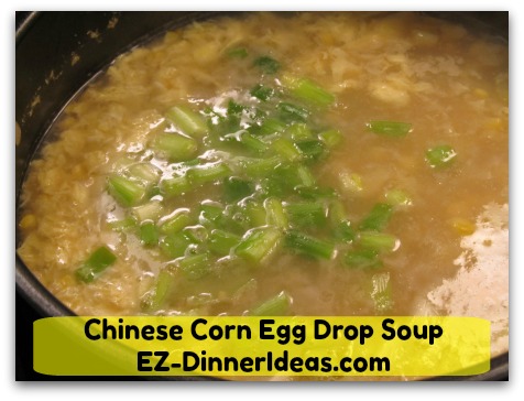 Chinese Corn Egg Drop Soup - Garnish with scallions
