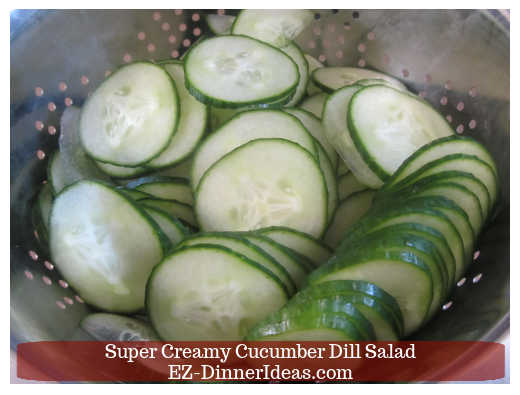 Sliced cucumbers in colander Sliced cucumbers in colander