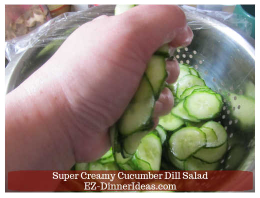 Squeezing extra liquid from cucumbers Squeezing extra liquid from cucumbers