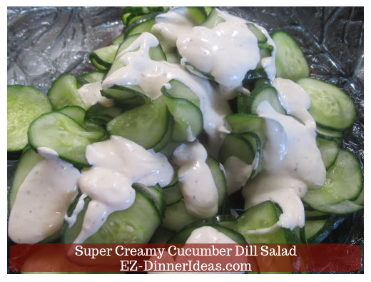Salad dressing on top of cucumbers Salad dressing on top of cucumbers