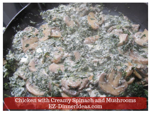 Combined mushrooms, spinach, cream cheese and broth