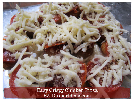 Pepperoni and cheese on top of chicken nuggets Pepperoni and cheese on top of chicken nuggets