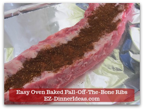 Baby Back Pork Ribs Recipe | Easy Oven Baked Fall-Off-The-Bone Ribs - 2 tbsp of BBQ rub on the back of the ribs.