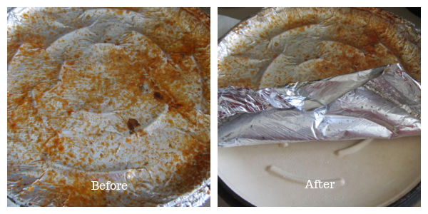 Foil covered Dutch oven lid (before and after)