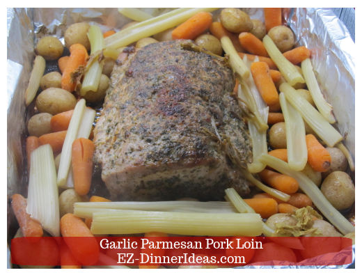 Cooked garlic Parmesan pork loin with vegetables