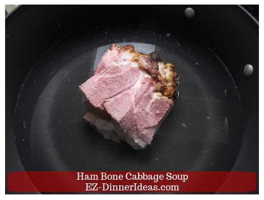 Ham bone with water in a soup pot